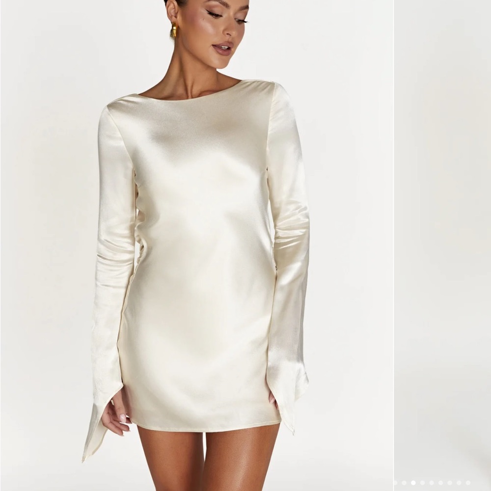 MESHKI - DAVINA Satin Long Sleeve Mini Dress - Ivory